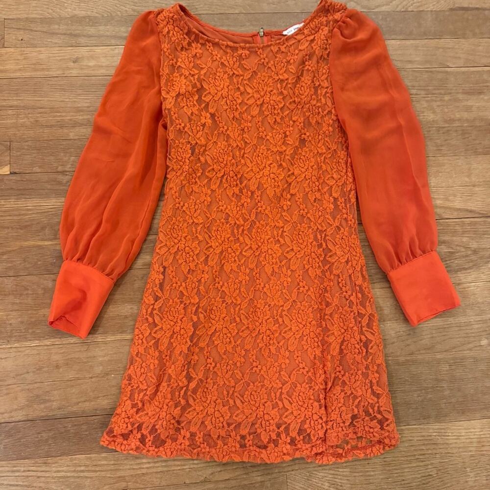 Blu Pepper orange long sleeve lace mini sheath dress size small S  b57